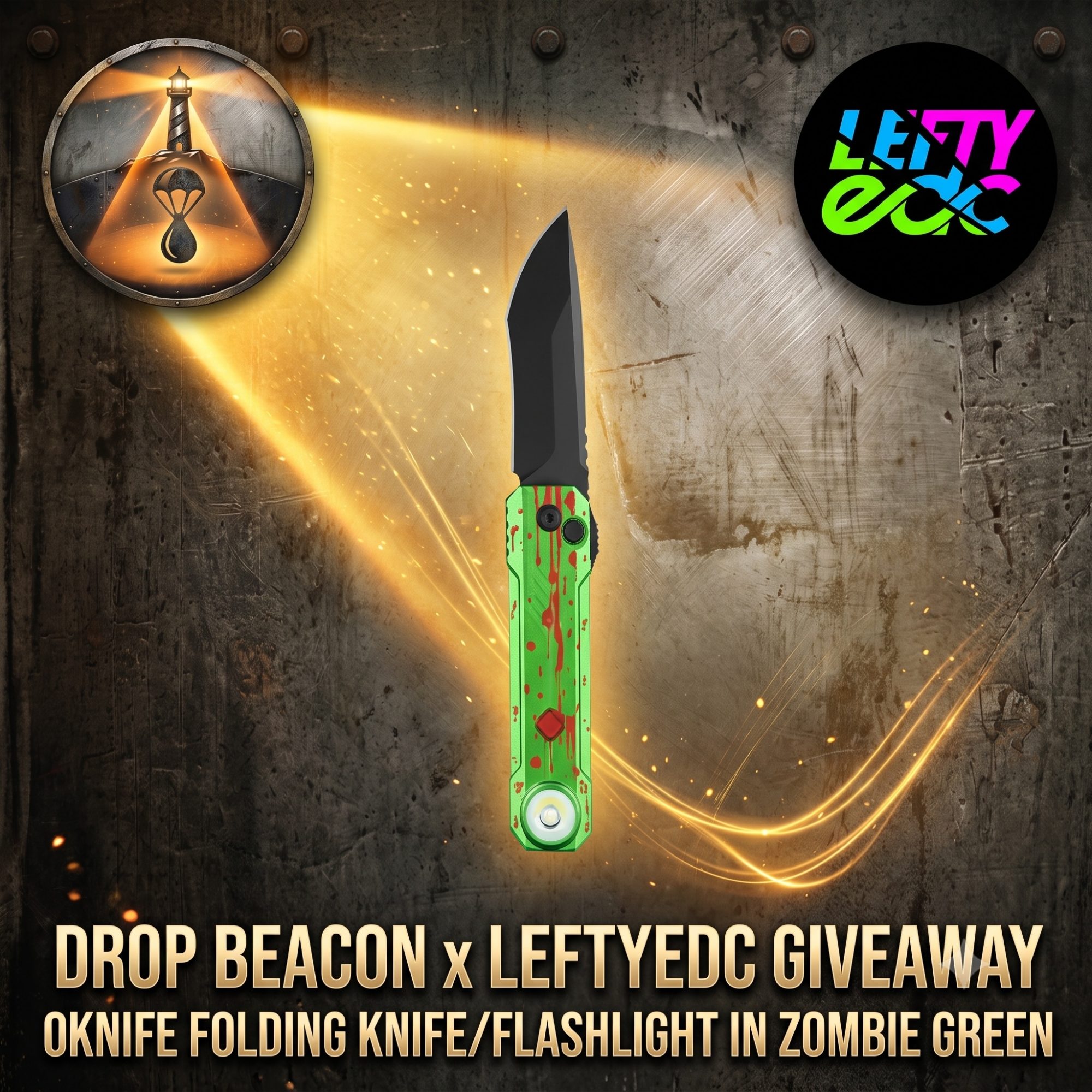 Drop Beacon x LeftyEDC Giveaway: OKNIFE Folding Knife/Flashlight in Zombie Green
