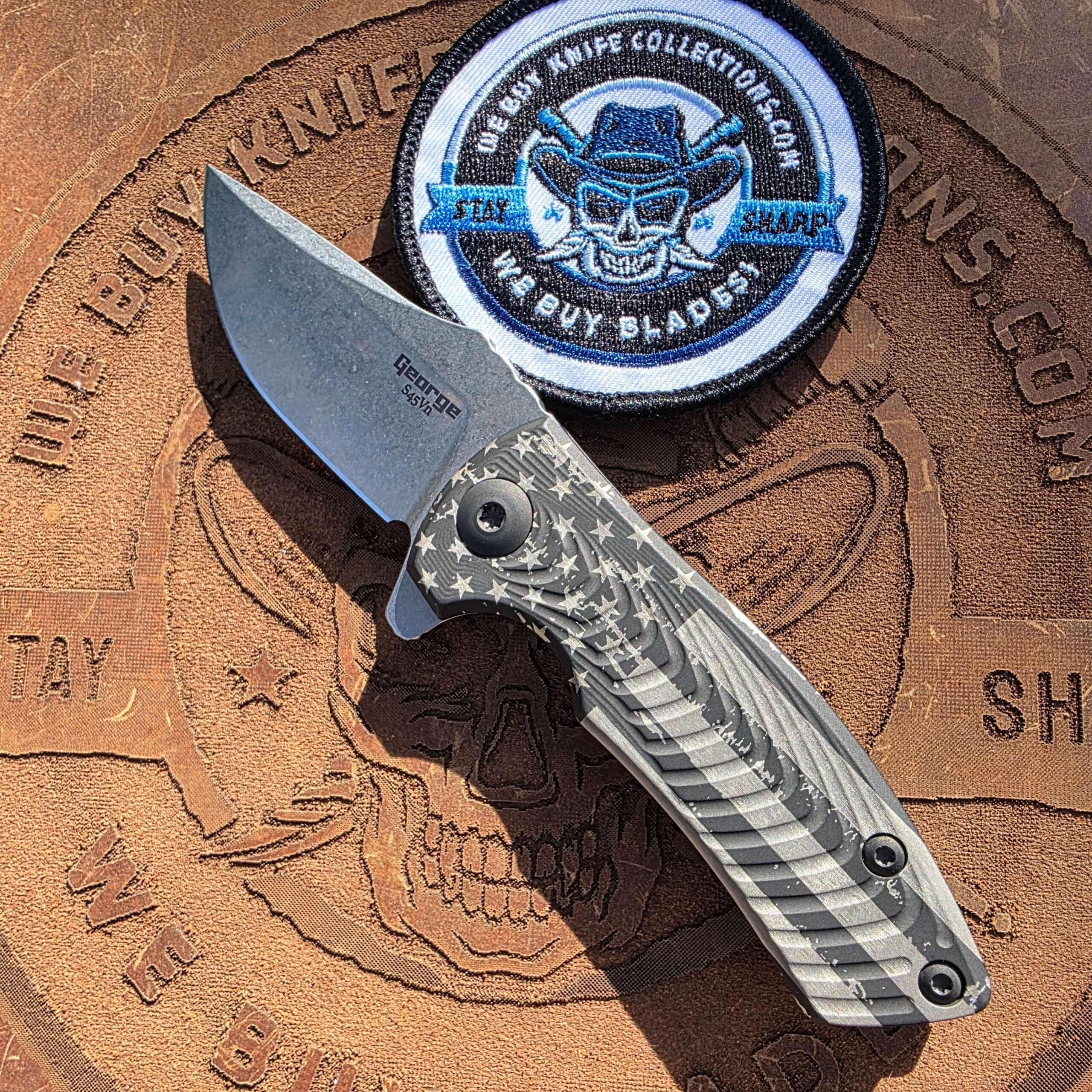 Les George ESV Flipper Patriotic Titanium Folder with S45VN Blade