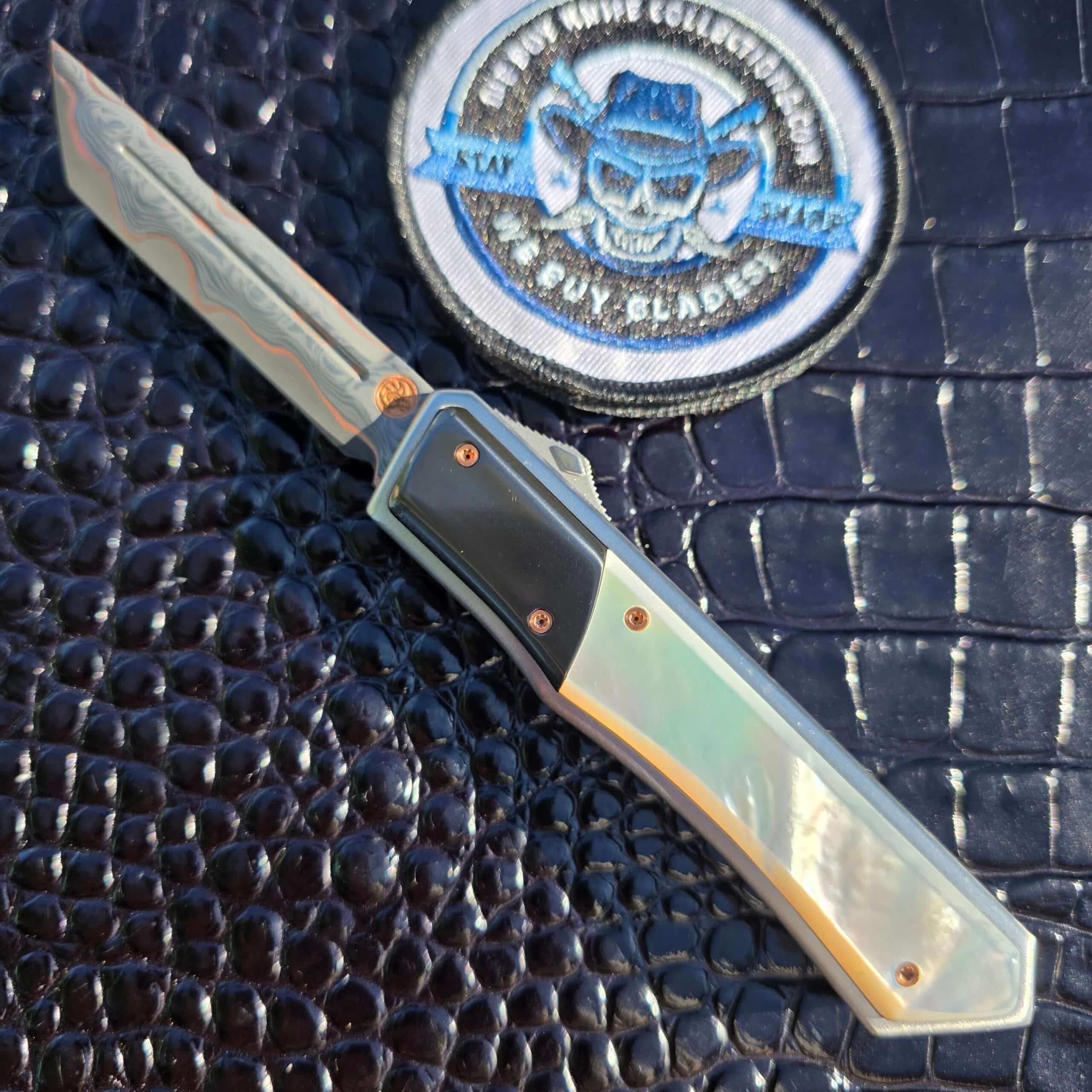 Patrick Famin Mother of Pearl G.O.T.F. Mini Custom — Baker Forge CopperMai Dagger, Zirconium Bolsters, D/A OTF Automatic